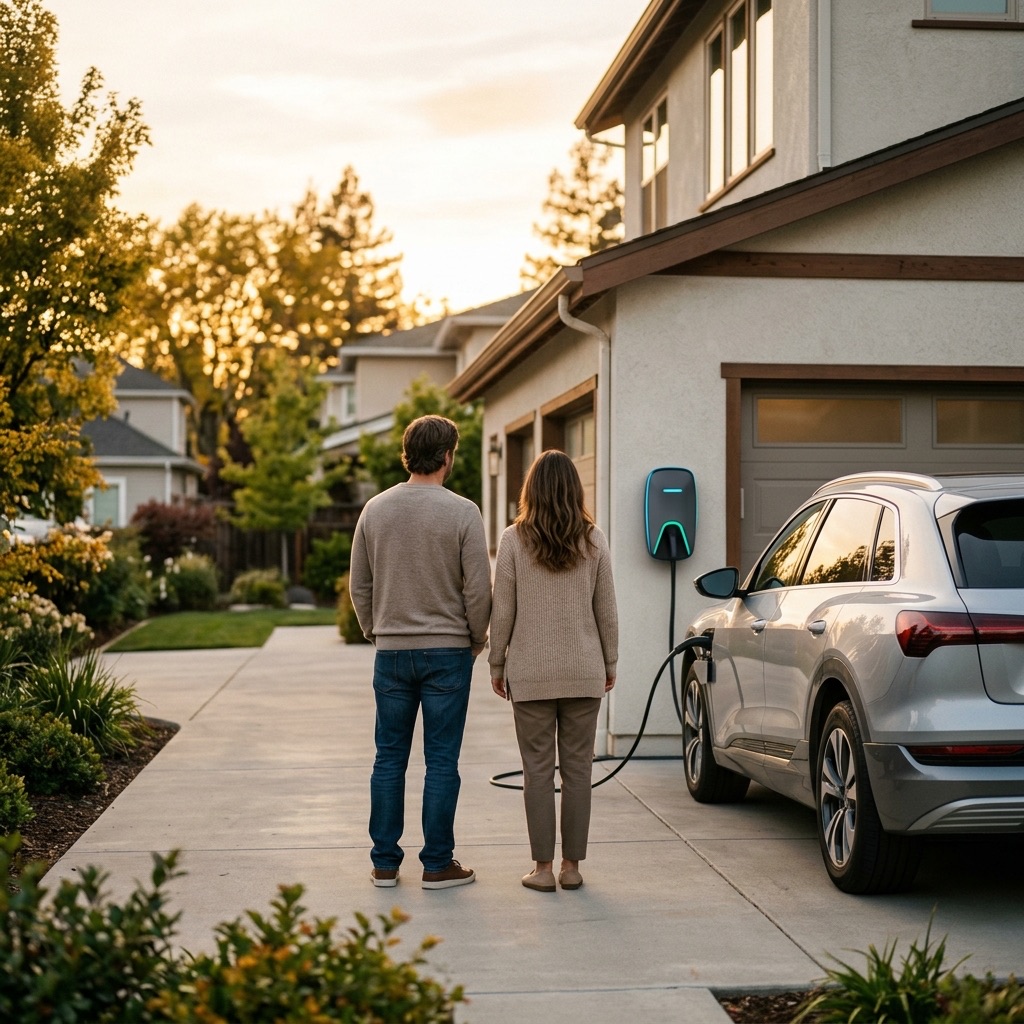 Electrician and homeowner reviewing an EV charger quote