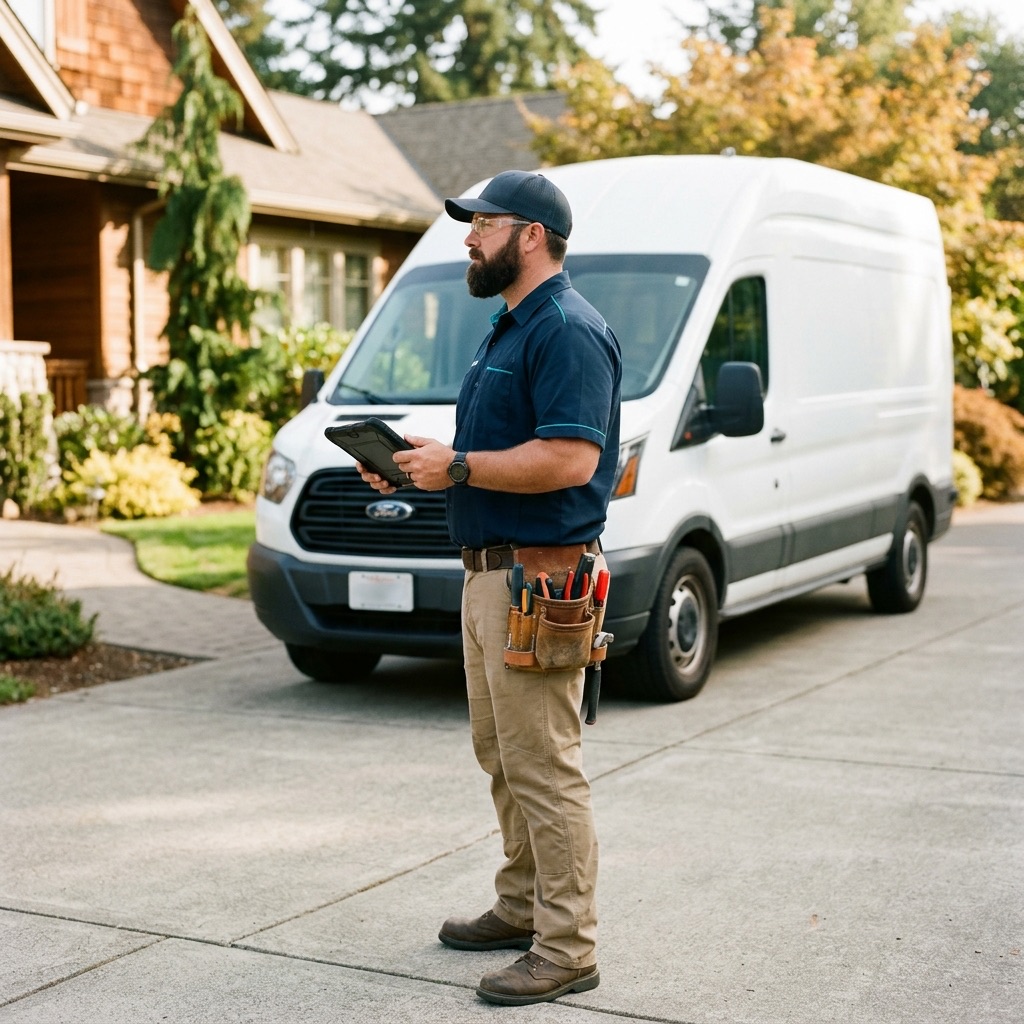 Electrician greeting homeowner at front door