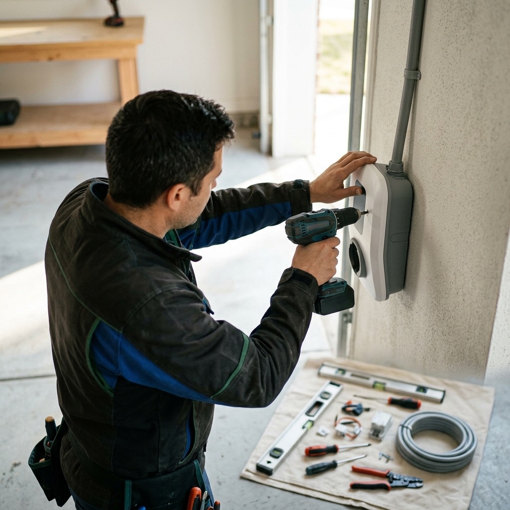 EVITP-certified electrician installing a Tesla Wall Connector